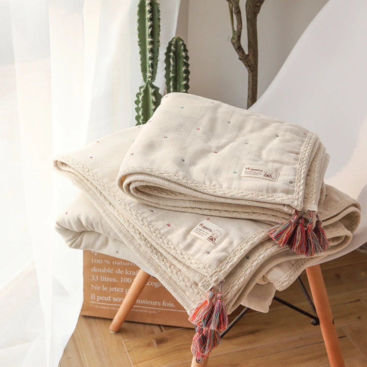 couverture coton bébé motif floral portable été usage maison voyage adhésif rustique