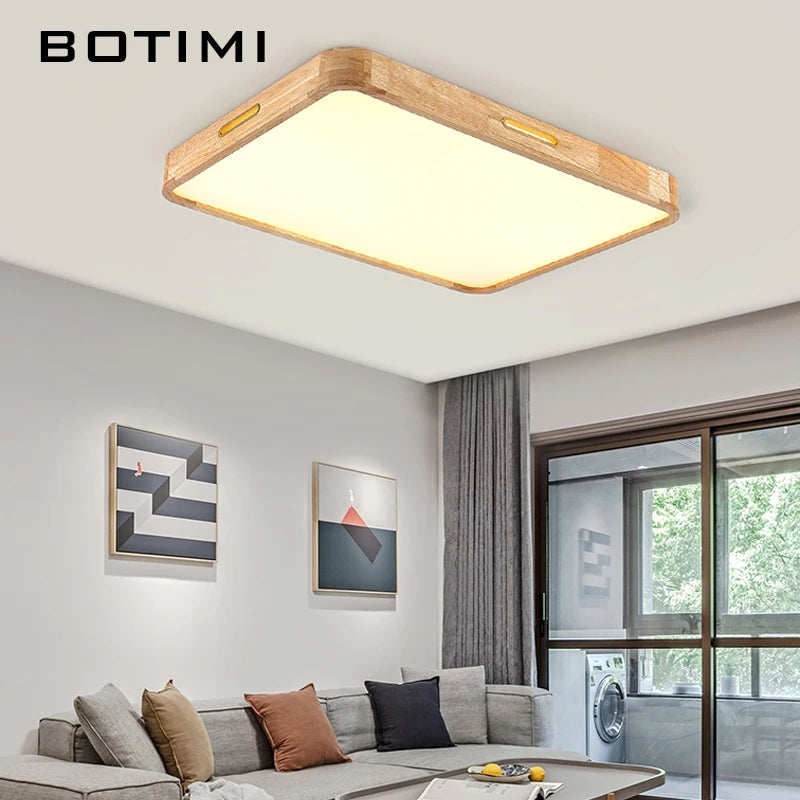 plafonnier moderne bois naturel finition lisse éclairage quotidien télécommande led minimaliste