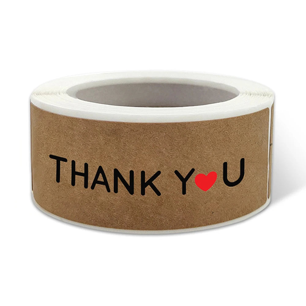 autocollants kraft thank you ruban élégant minimaliste coeurs blancs pack 120 stickers enveloppes cadeaux