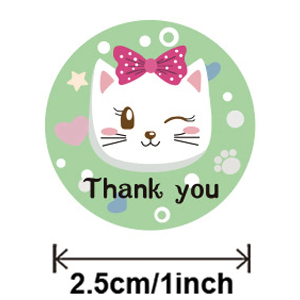 autocollants kawaii chats souriants arc ciel thank you coeurs étoiles adhésifs opaques blanc rose