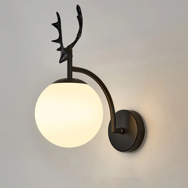 applique murale nordique moderne verre strié cornes cerf noir doré chambre cuisine entrée salle