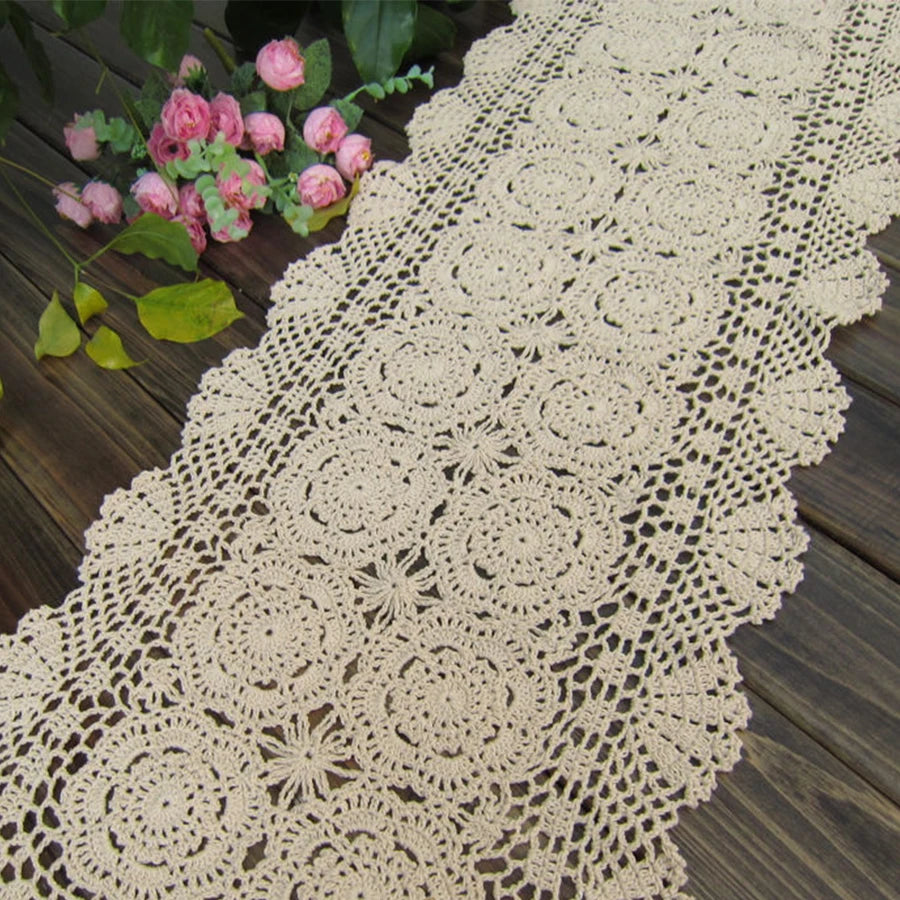 serviette table coton crochetée motifs floraux vintage beige clair réutilisable table manger mariage fête