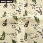tissu vintage rustique fougères écriture manuscrite beige vert foncé noir décoration maison sac nappe