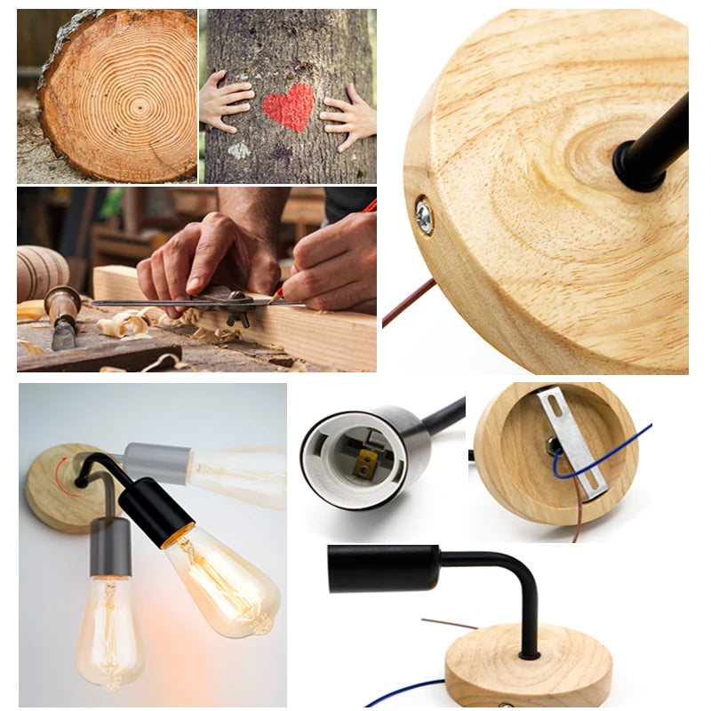 lampe murale industrielle vintage bois clair noir ampoule filament éclairage moderne fixée mur