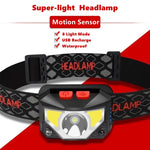 lampe frontale led rechargeable usb noir mode capteur mouvement étanche six modes lumière adjustable
