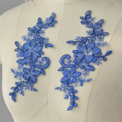 appliques textiles brodées floral polyester écologique soluble eau bleu rouge blanc noir