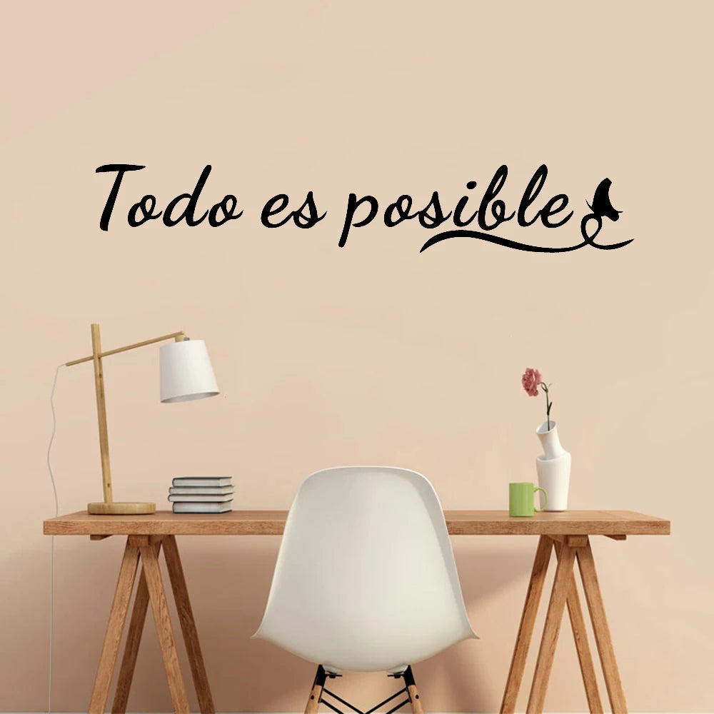autocollant mural citation inspirante moderne noir lettrage cursive oiseau transparent mur chambre adolescent decoration