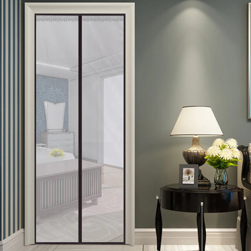 rideau magnétique moustiquaire porte filet polyester gris clair fermeture auto agrippante protection insectes maison