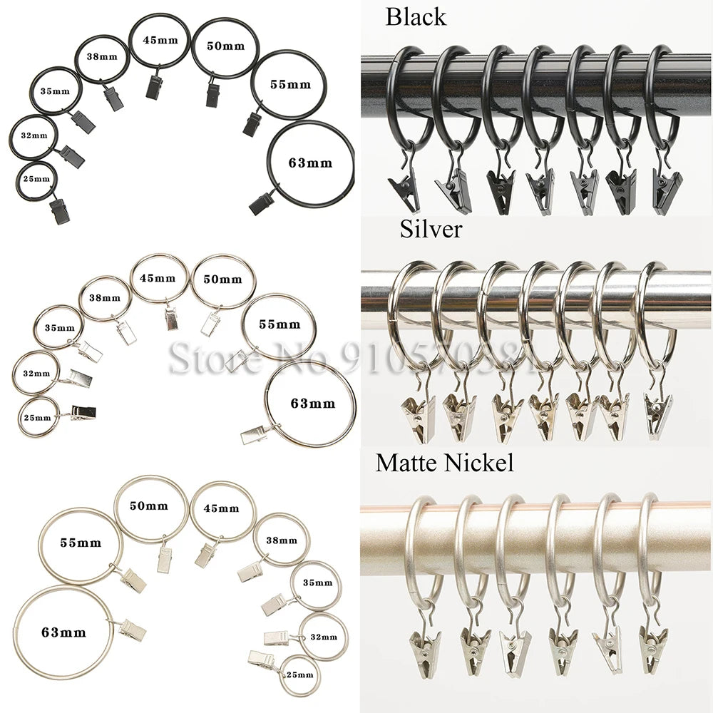 clips rideau métal noir argent nickel mat support draperie moderne barre tension acier inoxydable