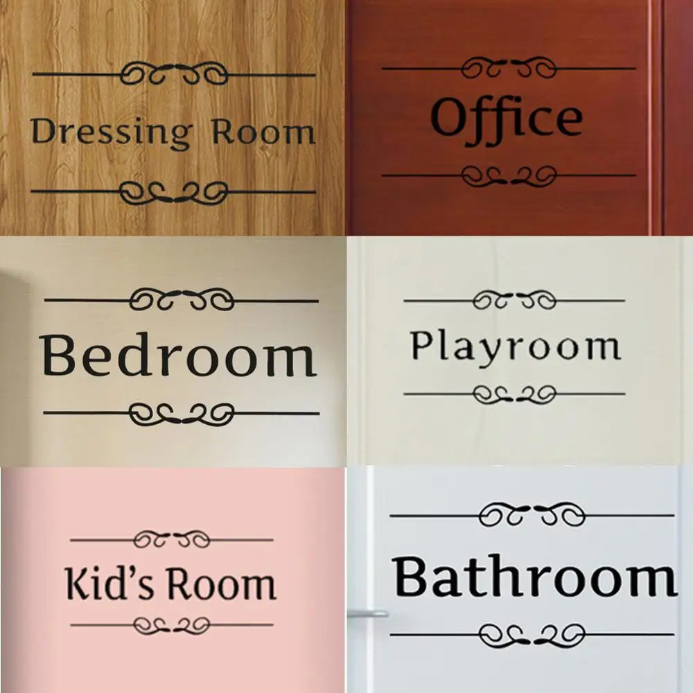 autocollants porte pvc moderne lettres stylisées classiques chambre cuisine 15x28cm adhésifs rembourables washable