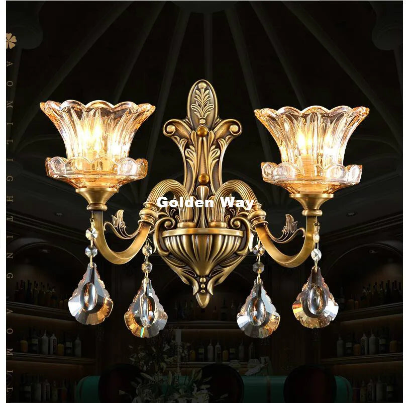 applique murale cuivre ornements floraux verre teinté lumiere tactile chambre classique deco bronze