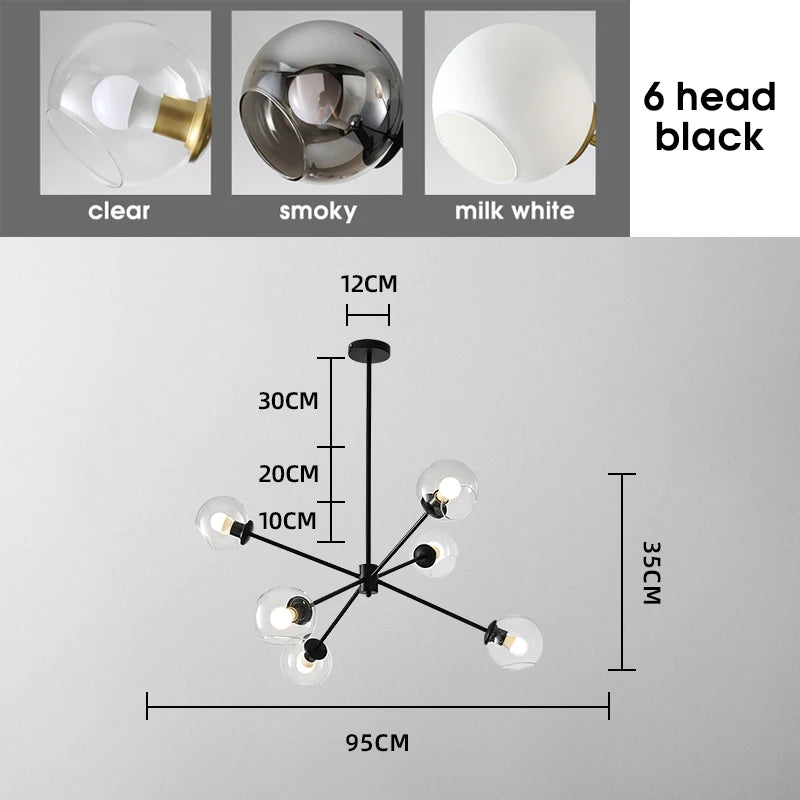suspension lumineuse moderne or noir sphères transparentes scandinave