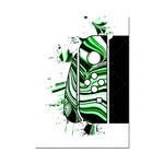 Une œuvre d'art abstraite en vert et noir, composée de formes géométriques et de taches de couleur qui créent une composition dynamique et captivante.