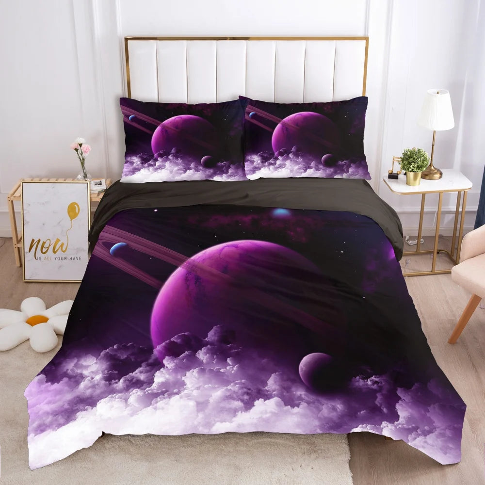 Housse de couette galaxie en microfibre avec design jacquard détaillé