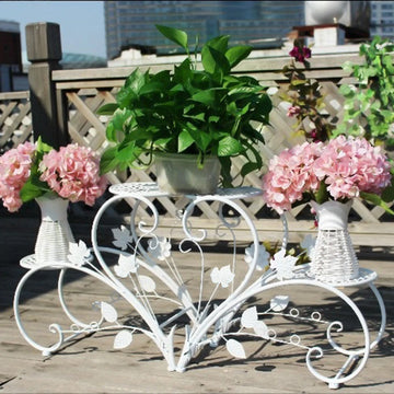 support plante blanc floral art nouveau ajouré pieds ronds intérieur extérieur plateaux métal