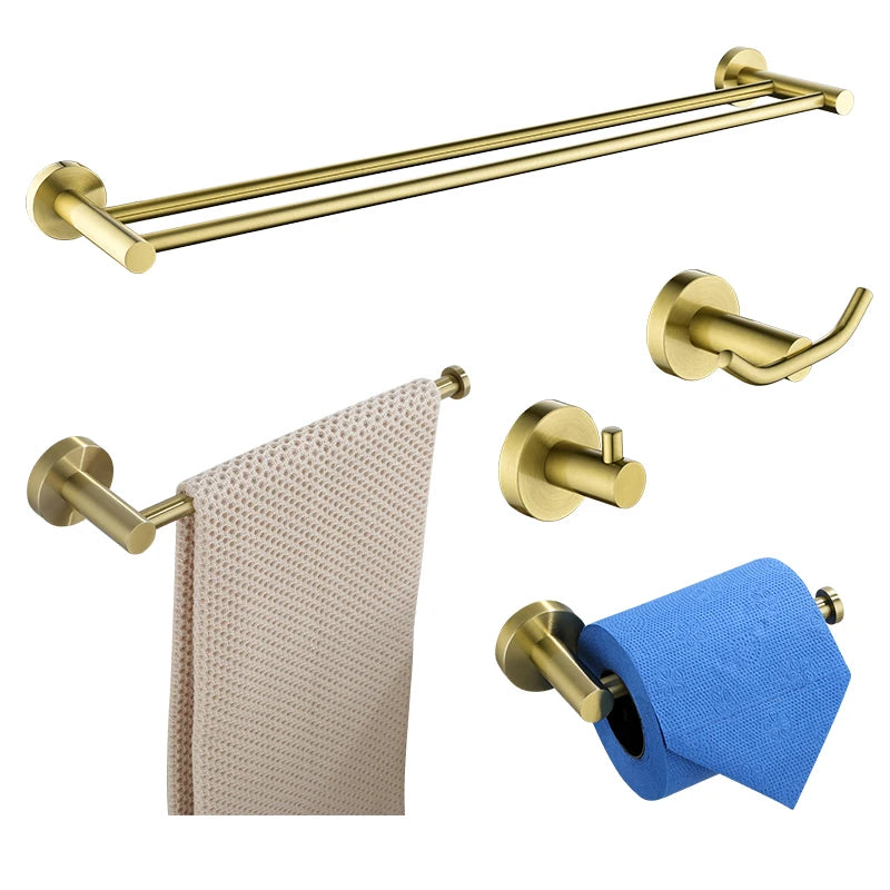 ensemble accessoires salle bain doré acier inoxydable porte serviette savon papier brosse
