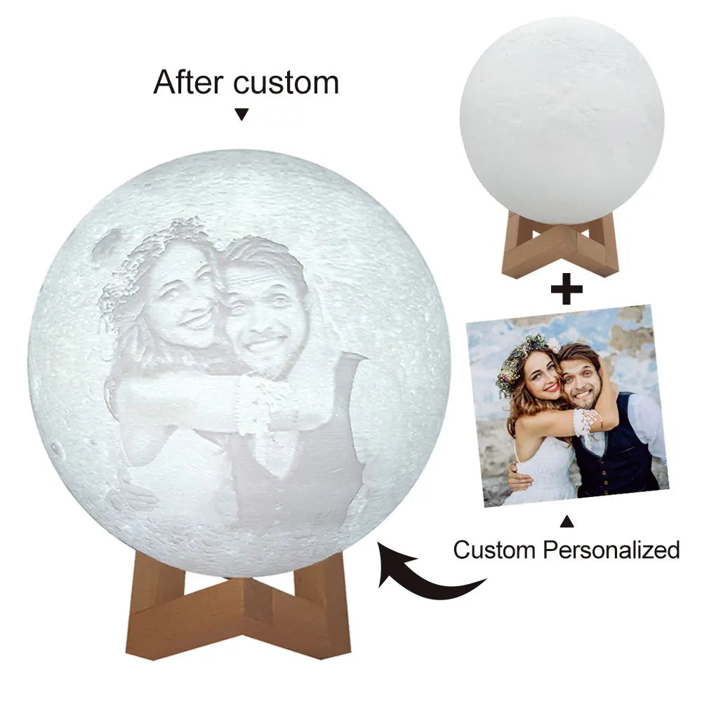 veilleuse lampe table lune personnalisée photo texte bois blanc cadeau anniversaire décoration moderne