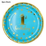 assiettes bleu clair anniversaire 1er anniversaire doré festif serviettes gobelets napkin tablecloth set festivités