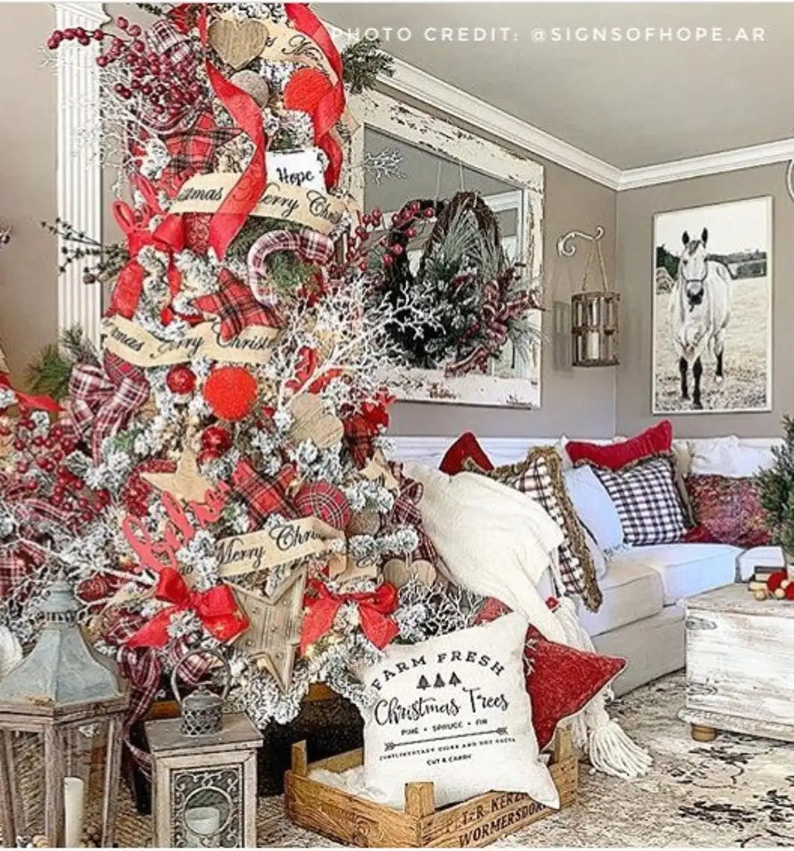 housse coussin carré nordique impression arbre rustique décoration noël 45x45 farmhouse