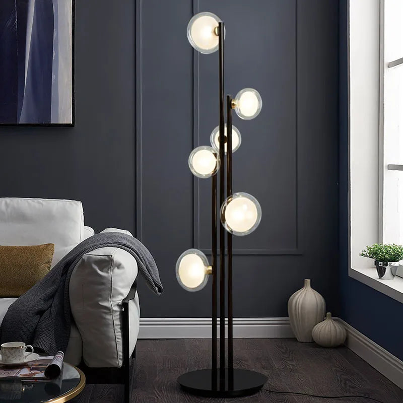 lampe sol moderne boule verre translucide noir led 11w 15m² éclairage chambre(toucher on/off)