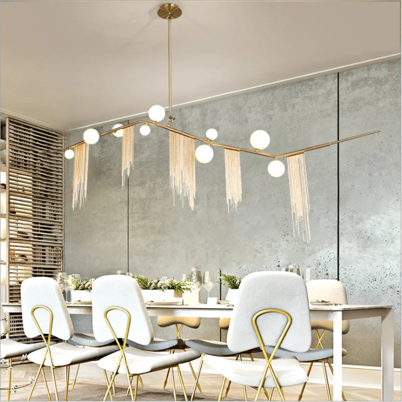 suspension lumineuse moderne or franges led touchette interrupteur chrome poli