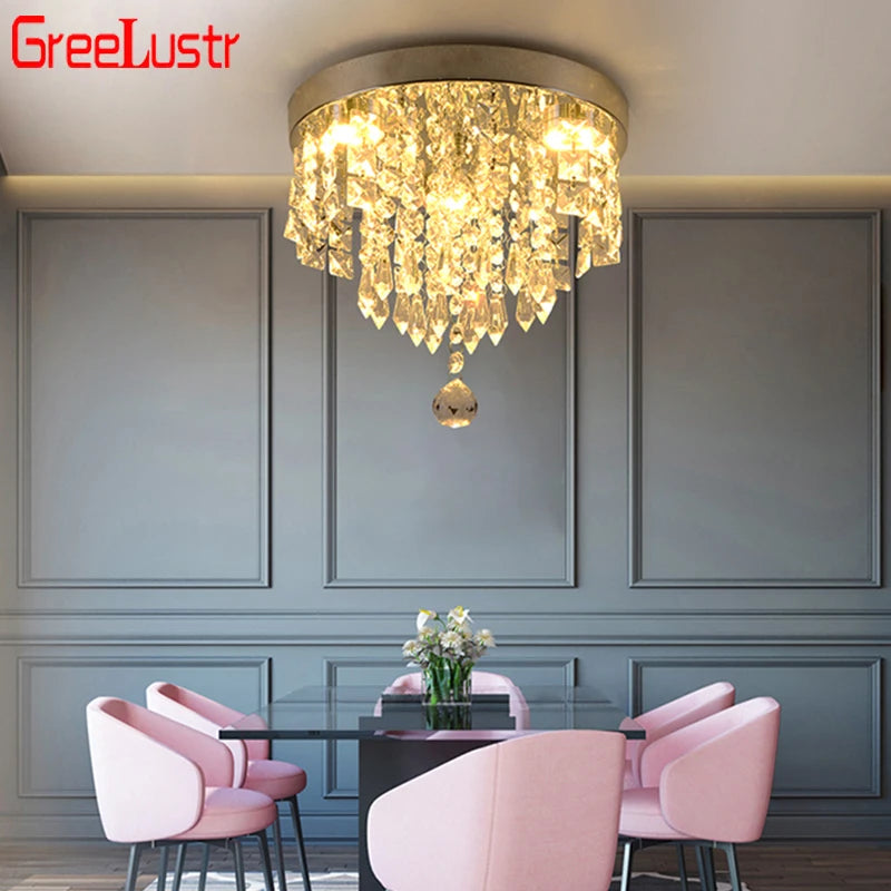 lustre cristal moderne transparent argenté contemporain élégant interrupteur bouton fixations invisibles