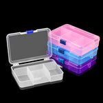 boîte rangement bijoux transparente rose bleu violet poignée compartiments plastique moderne pratique