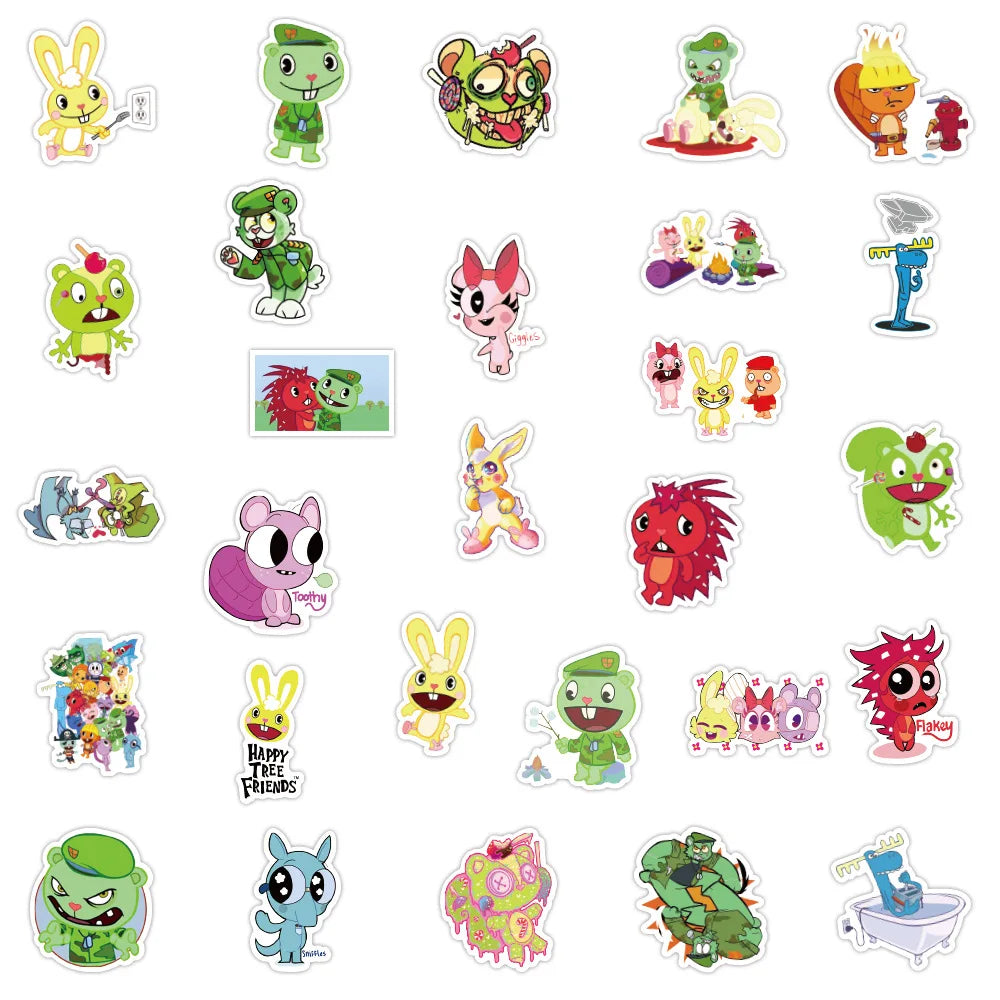 sticker cartoon happy tree friends autocollant dessin animé visage souriant adhésif vinyle étanche pvc