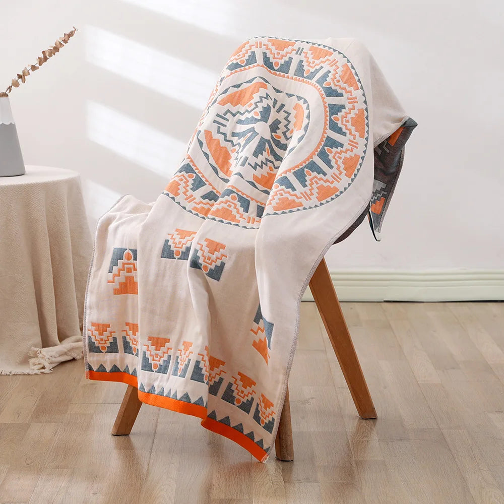 serviette bain coton bio rapide absorbant moderne motif géométrique blanc bleu orange gris
