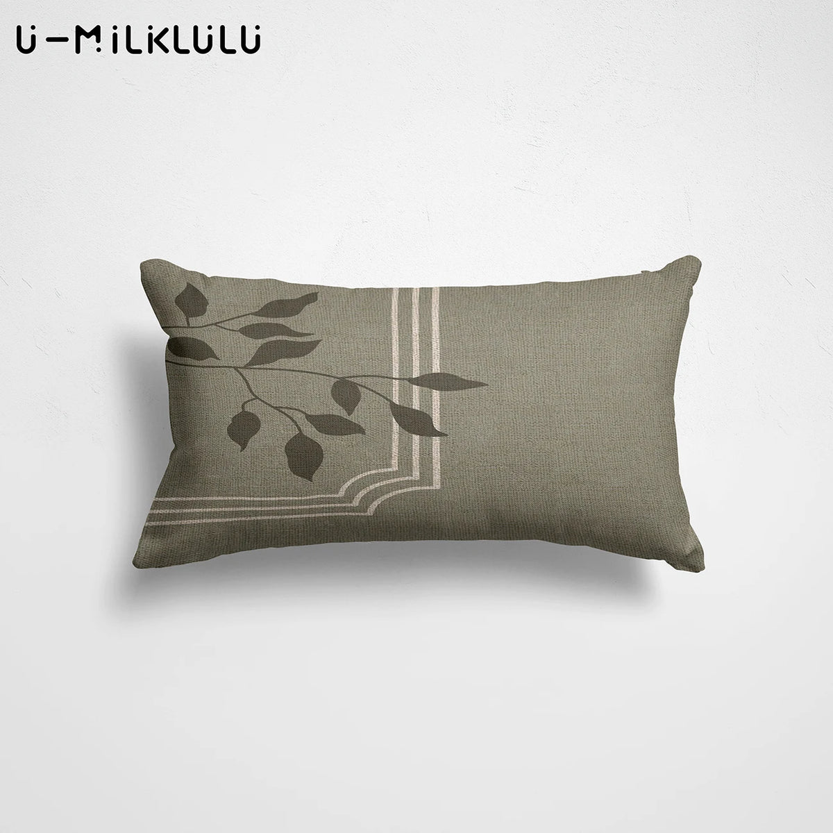 housse coussin motif feuilles moderne 30x50cm beige gris marronclair rosepâle