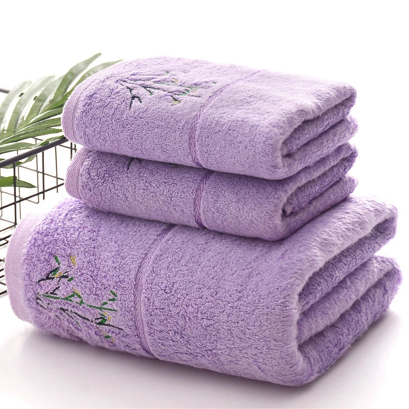 serviettes bain fibre bambou séchage rapide broderie classique rose blanc violet vert