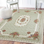 Tapis salon vert clair jacquard fleuri