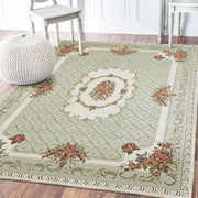 tapis salon floral motifs géométriques bordure décorative beige vert pâle rose rouge blanc