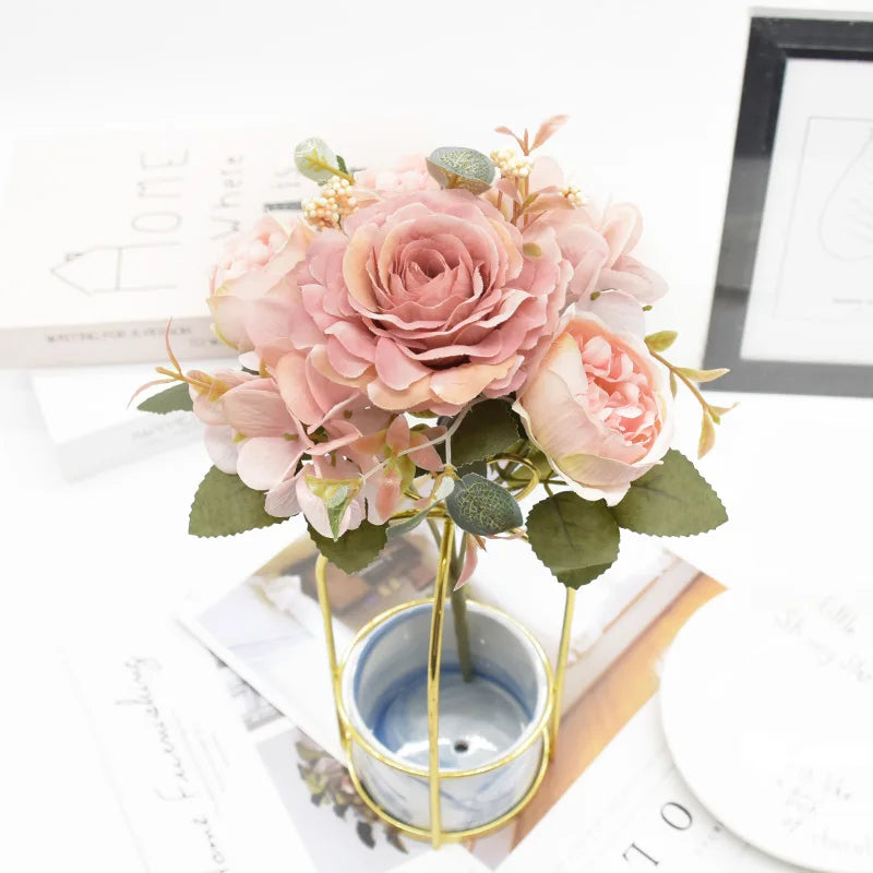 bouquet fleurs artificielles rose classique decoration maison mariageextérieur