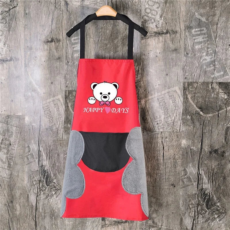 tablier cuisine ours cœur poche frontale décontracté mignon noir gris rouge jaune