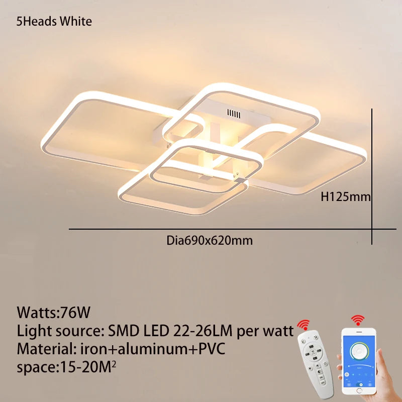 plafonnier moderne blanc noir télécommande lumière dimmable branches aluminium pvcpvc