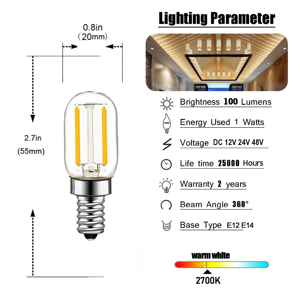 ampoules led filament transparentes vintage 2700k 25000h opalescent e14 e27 12v 24v