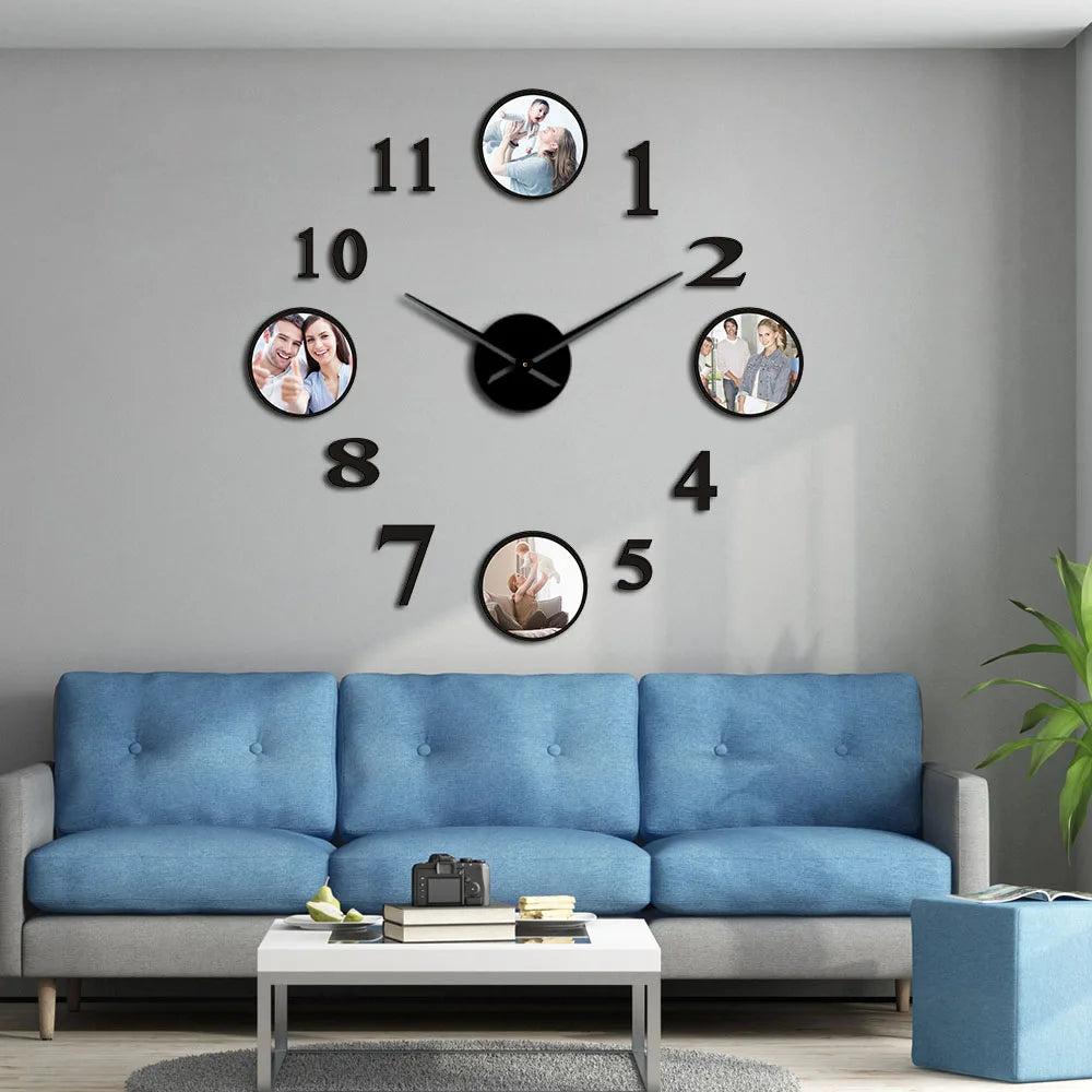 Horloge murale vintage noire avec photo famille