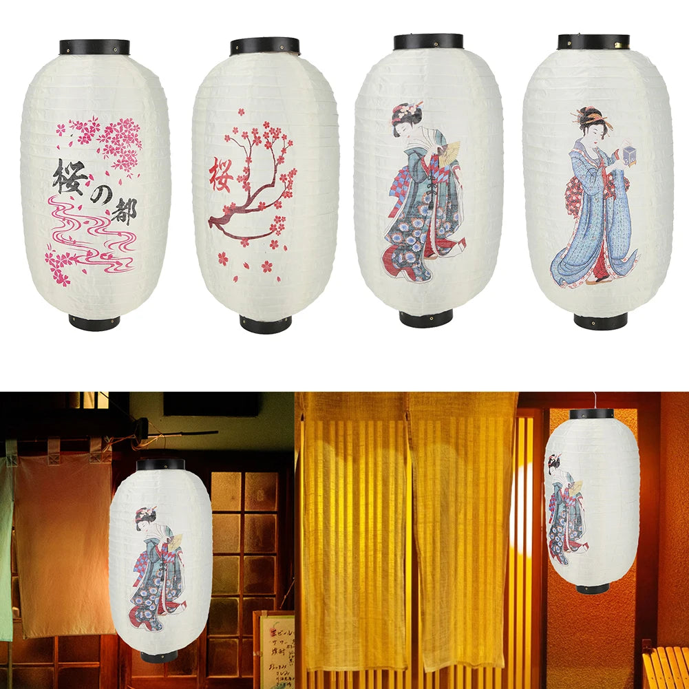 lanterne japonaise traditionnelle fleurs cerisier blanc rose noire fete decoOpaque