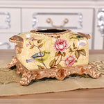 boîte mouchoirs résine fleurs baroques classique doré beige salon chambre