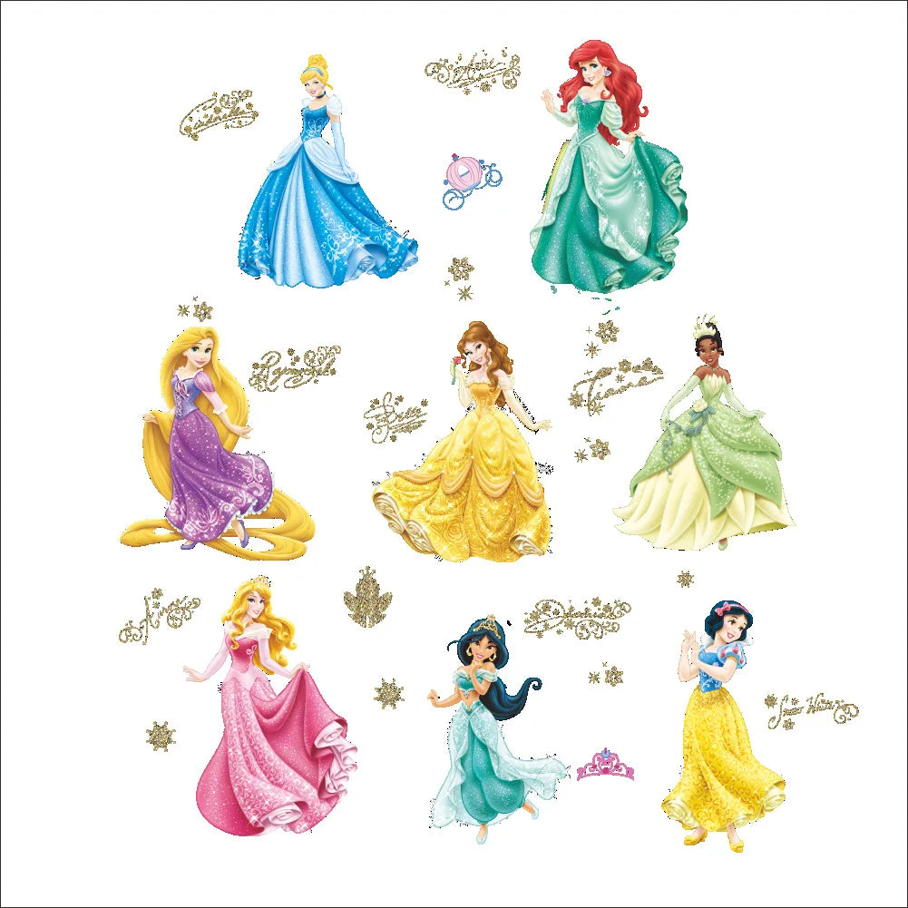 Stickers muraux princesses Disney élégantes rose bleu vert chambre enfant illustration PVC