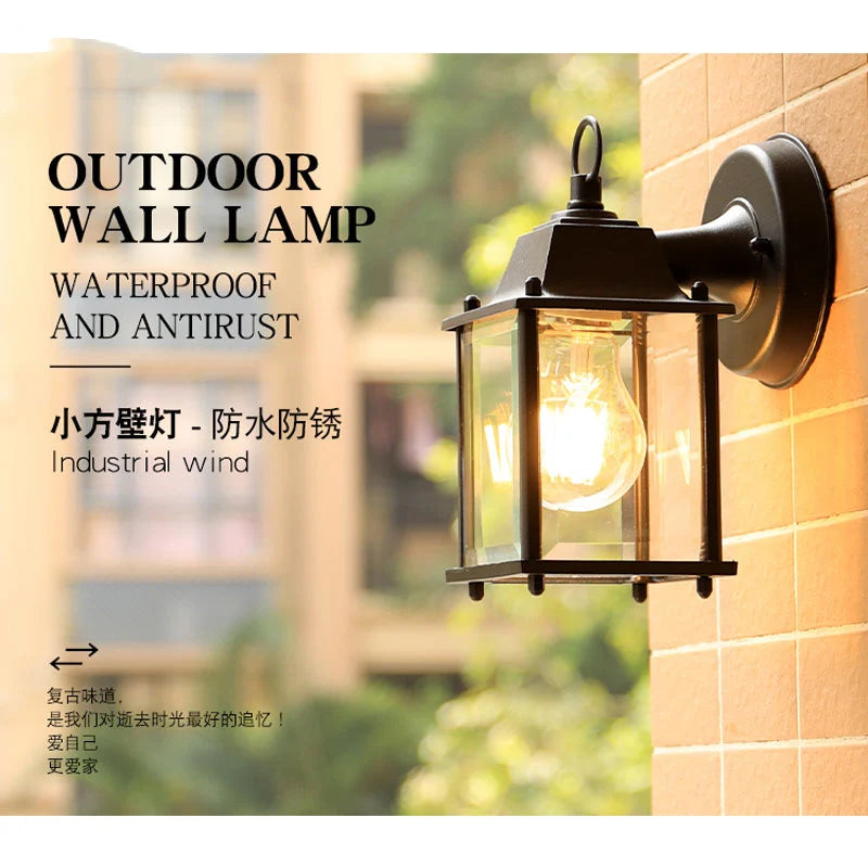 lampe murale extérieure industrielle noire verre transparent éclairage entrée chambre salle bains étude