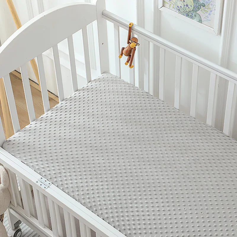 drap housse bébé gris bleu rose jaune motif points polyester coton quatre saisons douillet