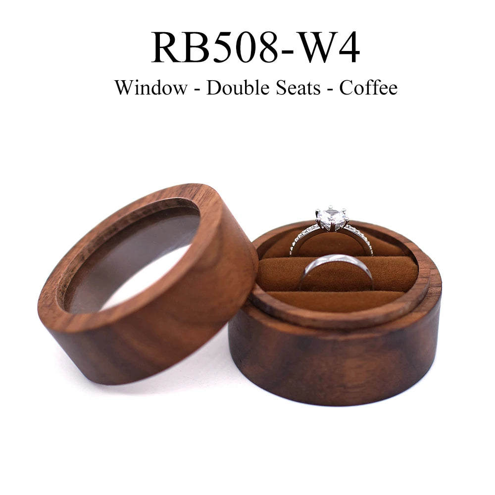 boîte bijoux bois foncé ronde gravure fleurs bagues boucles d'oreilles
