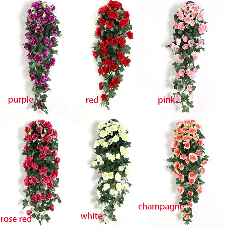 décoration murale guirlande florale roses artificielles feuilles vertes suspension intérieure mariage