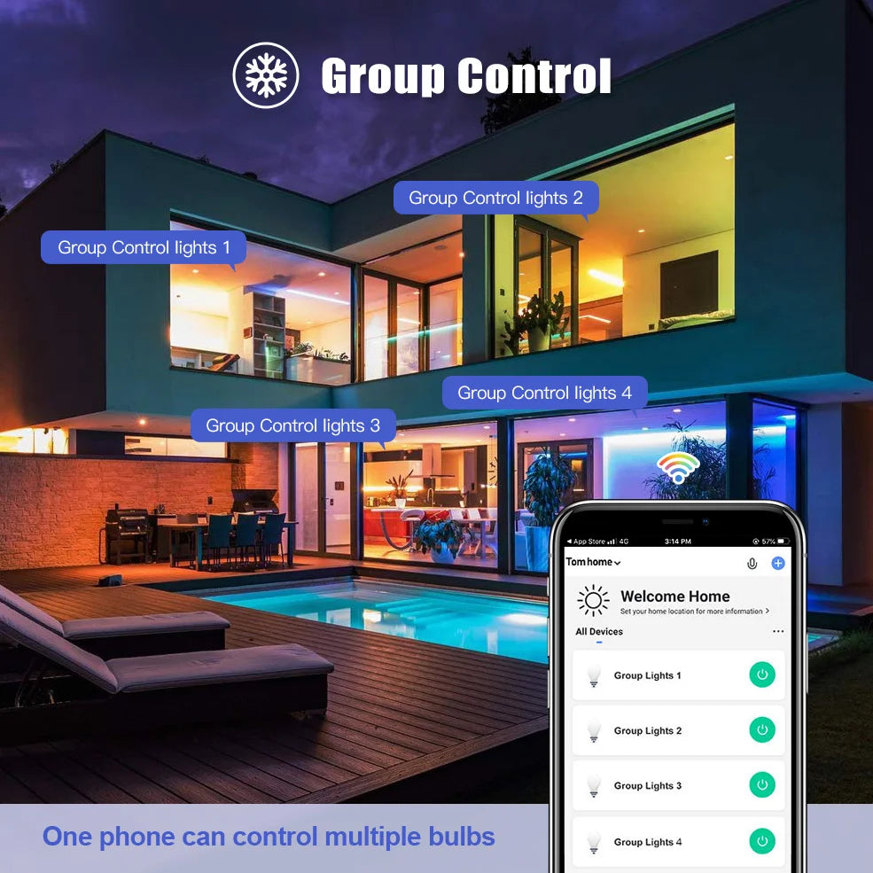 ampoule led intelligente e27 rgb blanc chaud application tuya smart life alexa google moderne