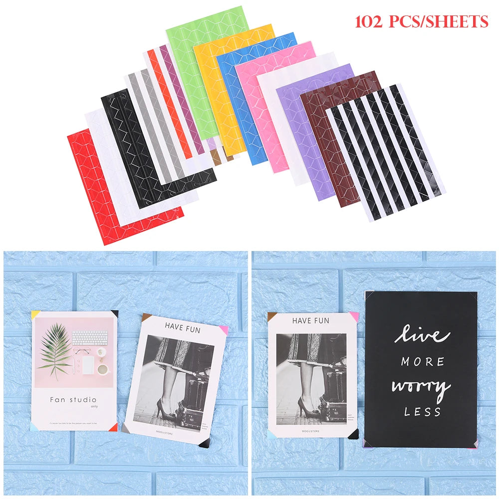 autocollants photo corner protecteurs scrapbooking stickers cadre moderne triangles lignes bleu rose vert