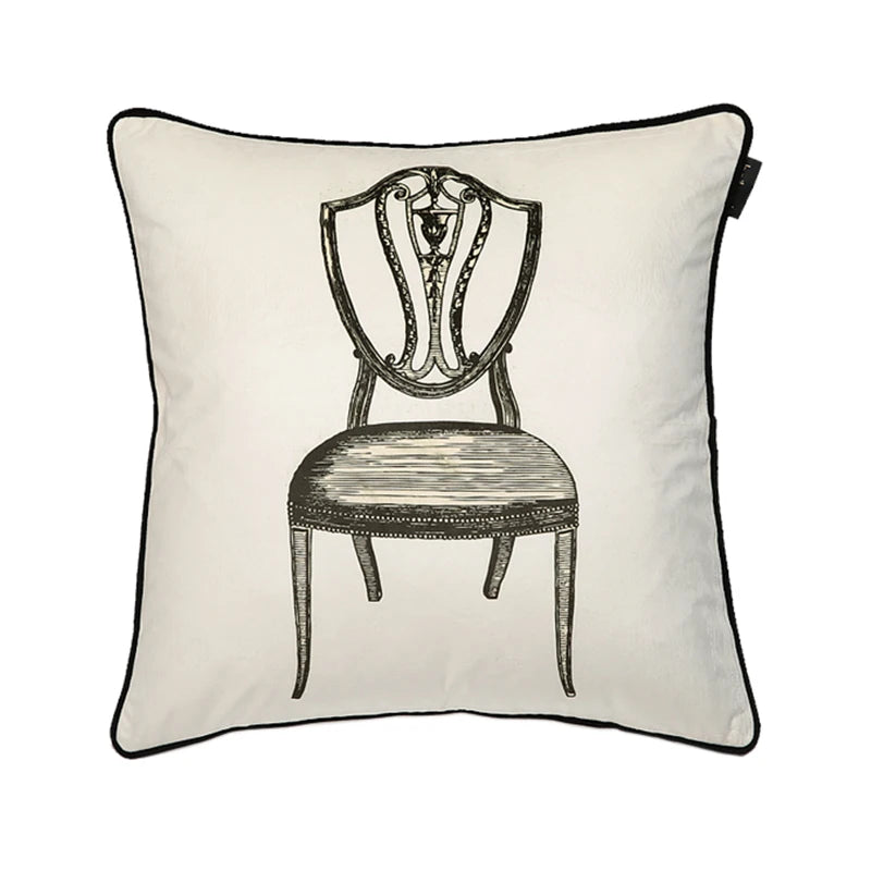 taies d'oreiller blanc motif vintage chaises maison 45x45cm 50x50cm polyester respectueux environnement