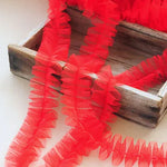 ruban tulle dentelle franges semi transparent rose clair rouge decoration tissu maille ecologique