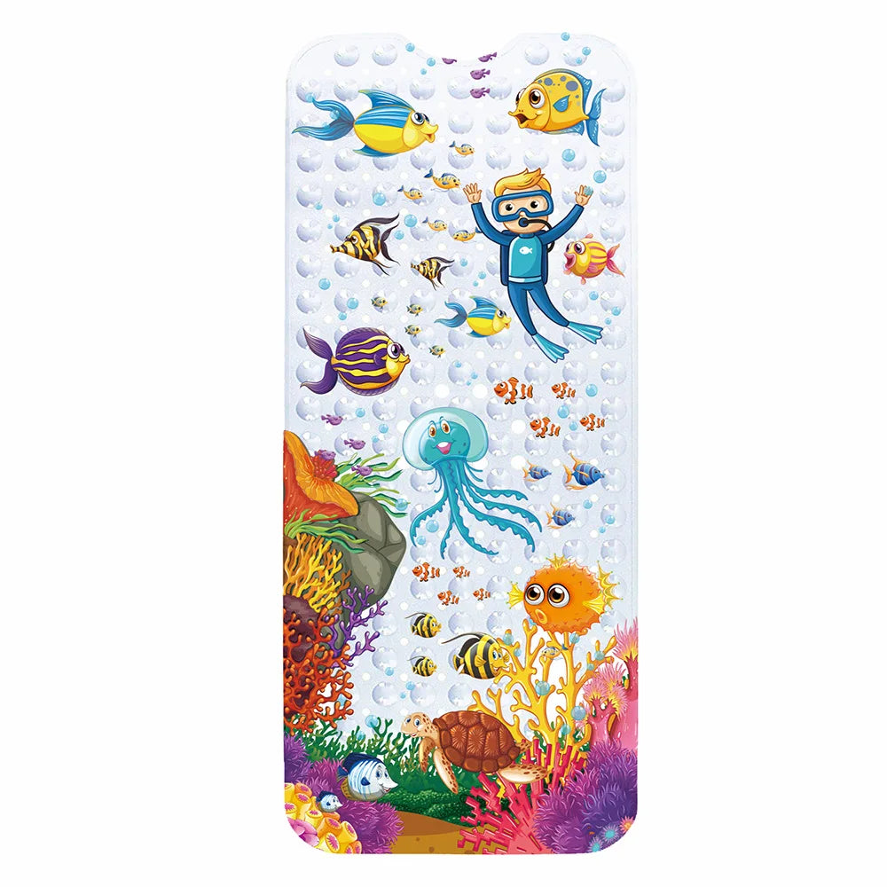 tapis bain pvc thème marin poissons coraux géométrique antidérapant moderne enfantin suction salle bain